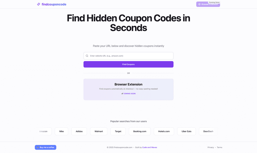 Find Coupon Code webpage