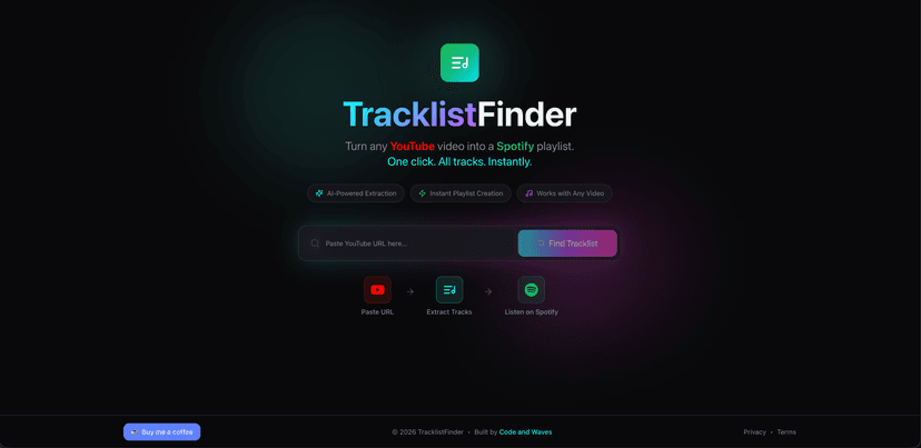 TracklistFinder webpage